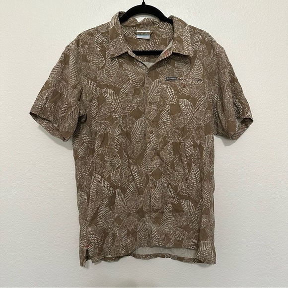 Columbia short sleeve button up Hawaiian brown & tan men’s shirt size M medium - Picture 1 of 4
